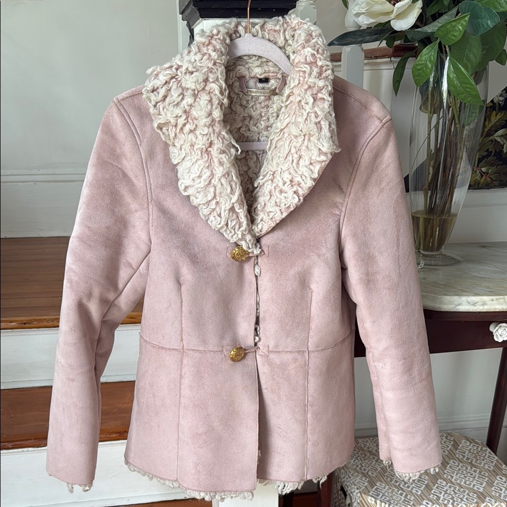 70s Vintage Women's Suede Pink Shearling Jacket